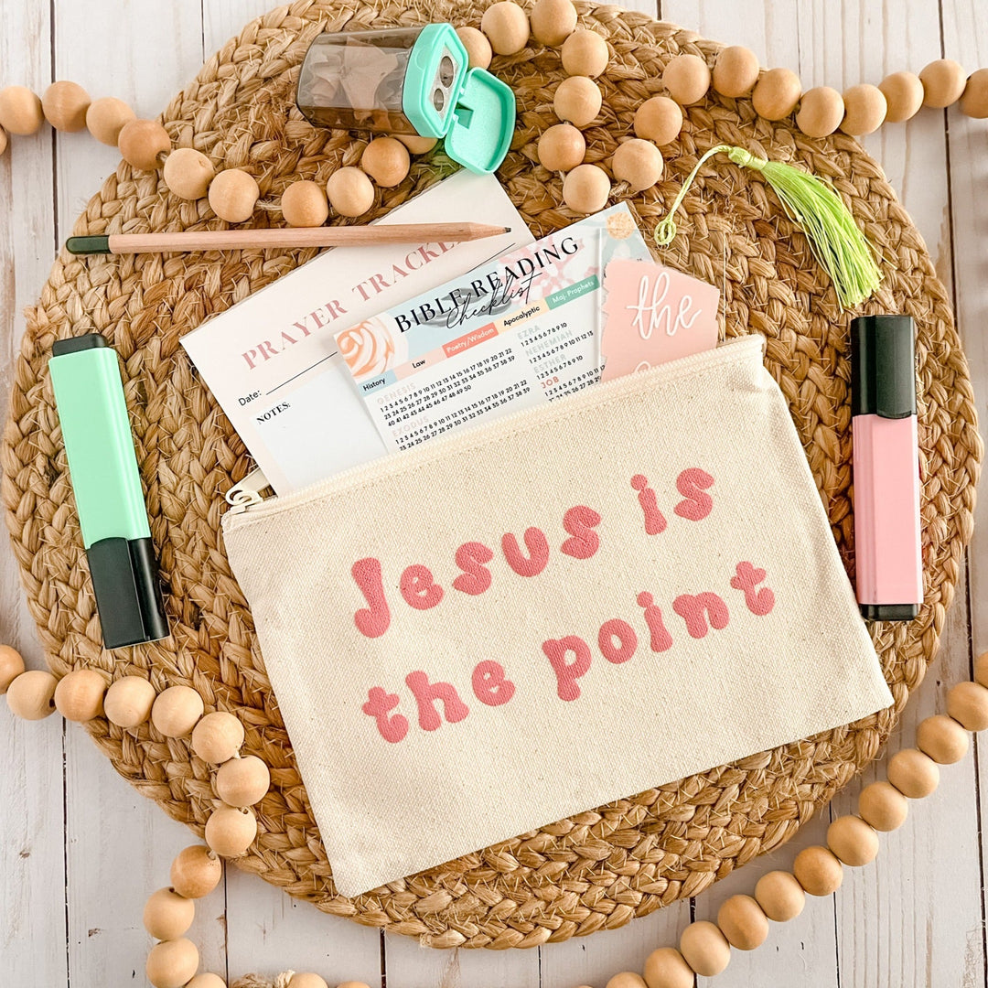 Jesus Is The Point - Pink Puff Small Canvas Pouch OOPSIE
