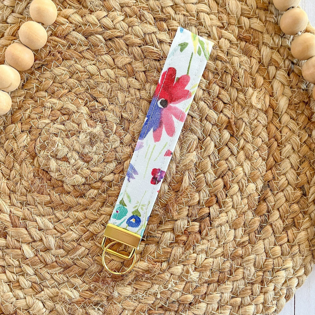 Watercolor Summer Flowers Wristlet Key Fob