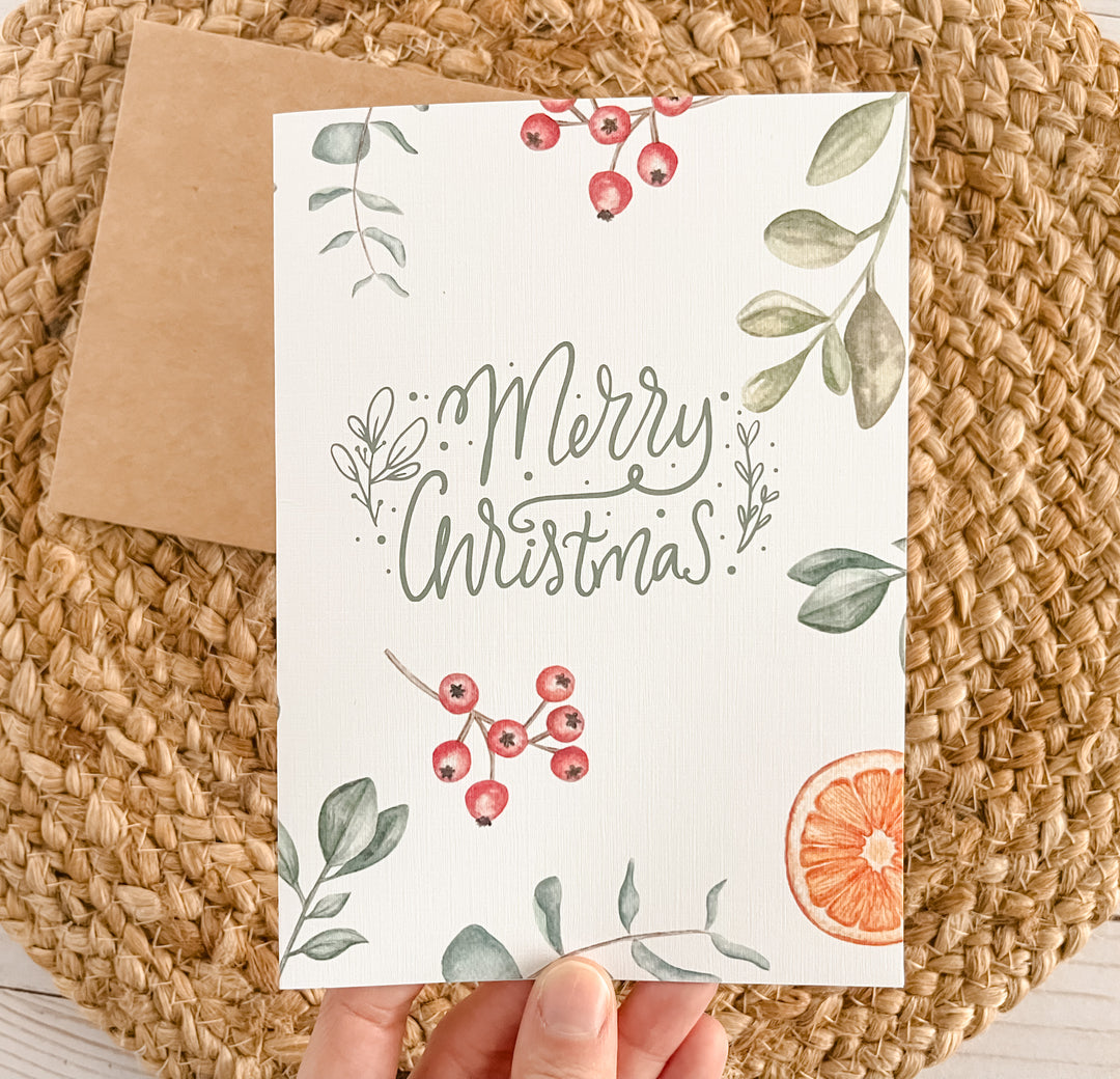 Merry Christmas Watercolor - 5 x 7 Greeting Card