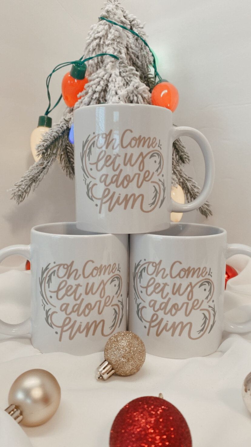 O Come Let Us Adore Him Christmas Coffee Mug