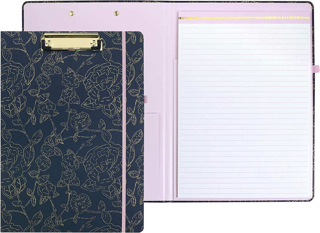 Navy Blue & Gold Floral Padfolio