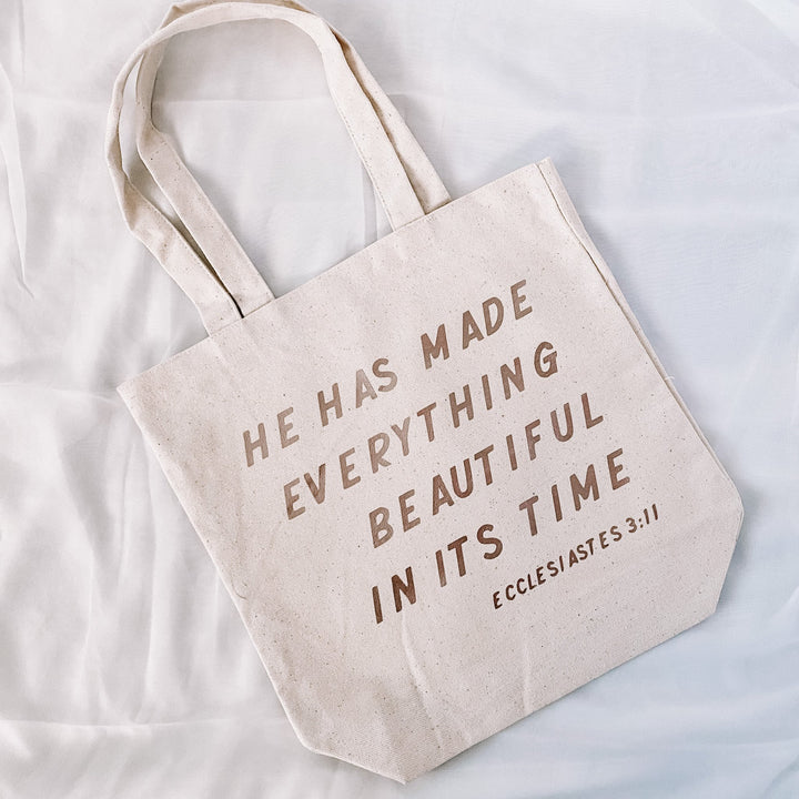 He Has Made Everything Beautiful in its Time Canvas Bag - Rose Gold