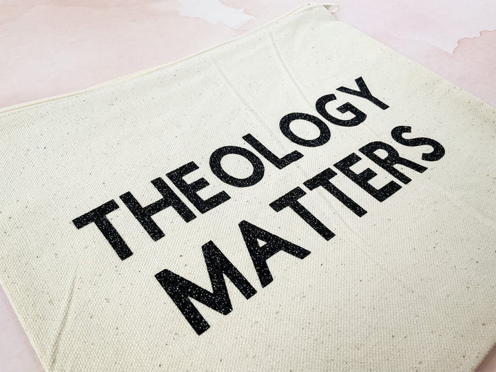 Theology Matters Black Glitter Canvas Zipped Pouch