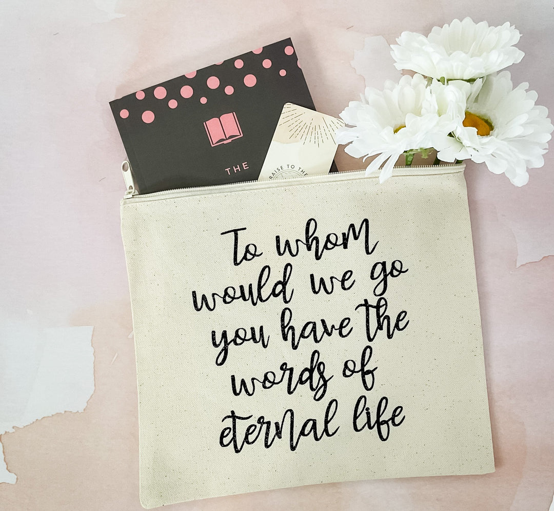To Whom Would We Go Black Glitter Canvas Pouch