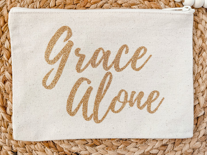 Grace Alone Gold Glitter Small Canvas Pouch