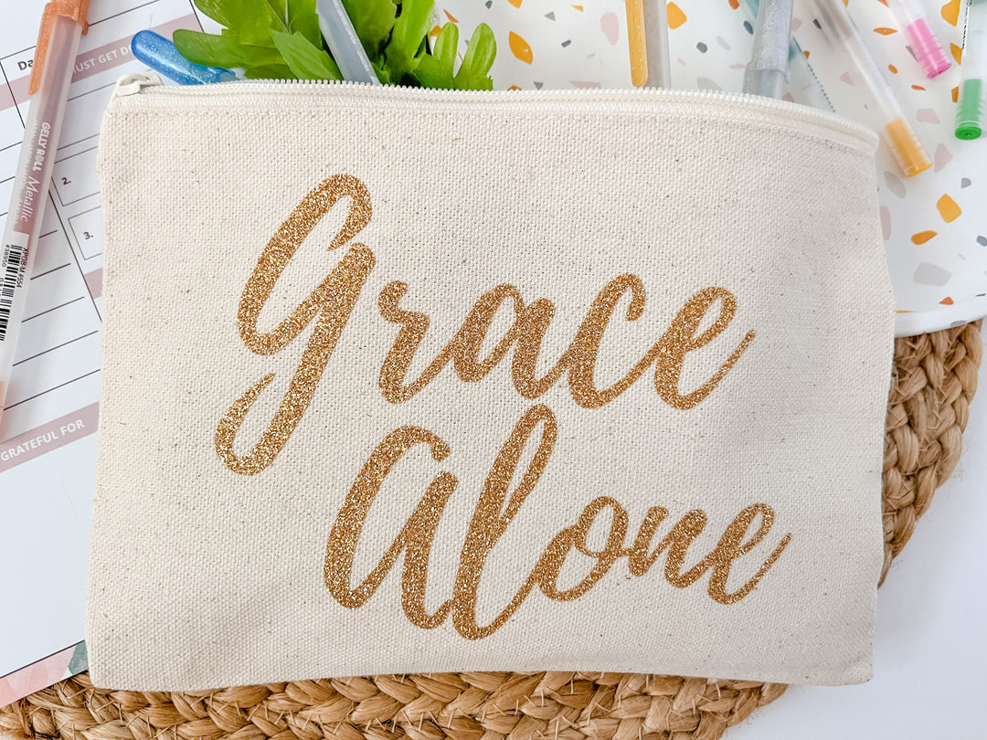 Grace Alone Gold Glitter Small Canvas Pouch