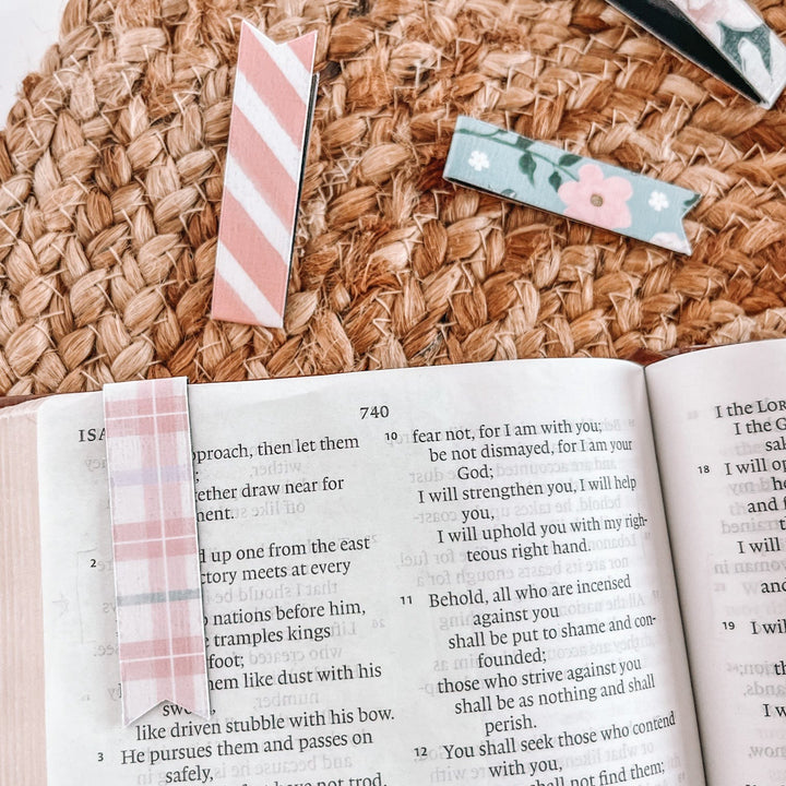 Spring Time with Pink Gingham Magnetic Bookmarks