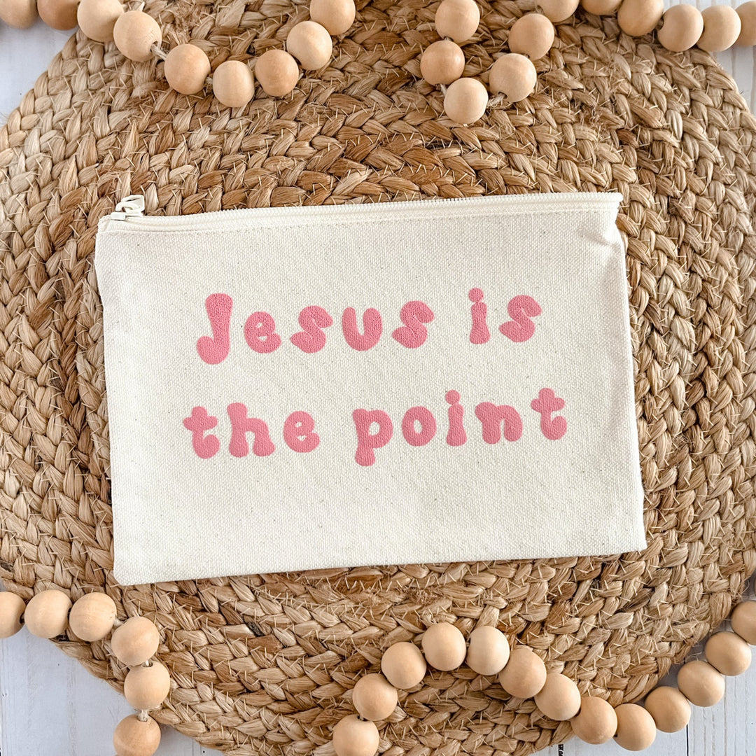 Jesus Is The Point - Pink Puff Small Canvas Pouch