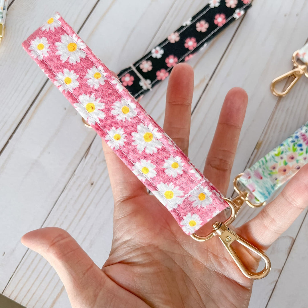 Pink with Daisies Wristlet Key Fob