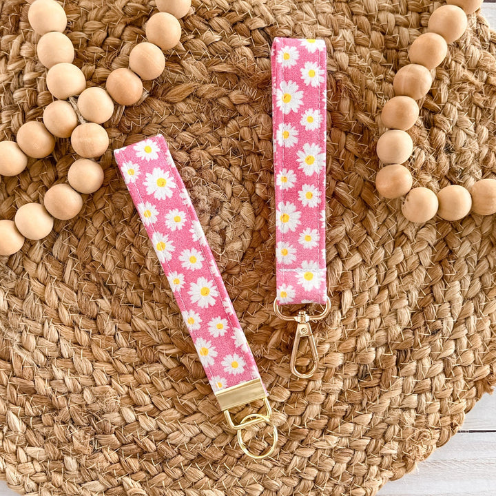 Pink with Daisies Wristlet Key Fob