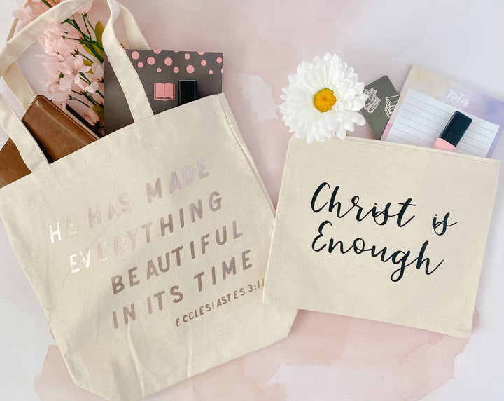 He Has Made Everything Beautiful in its Time Canvas Bag - Rose Gold
