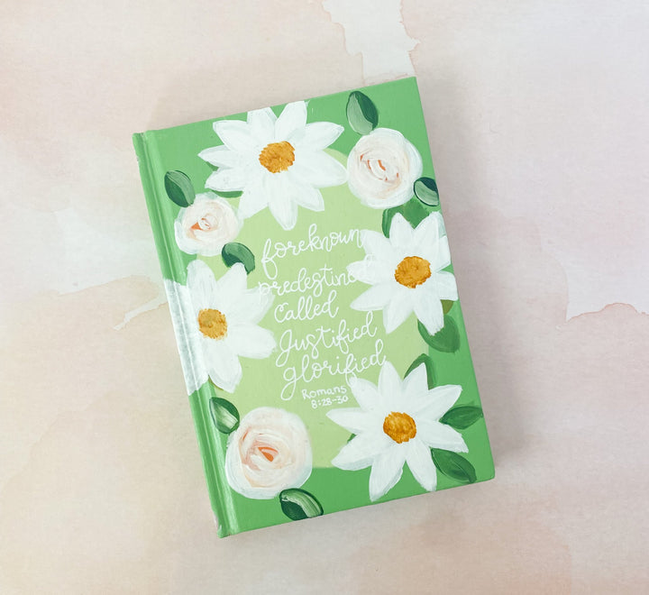 Green Florals Hand Painted Custom Hardback Journal
