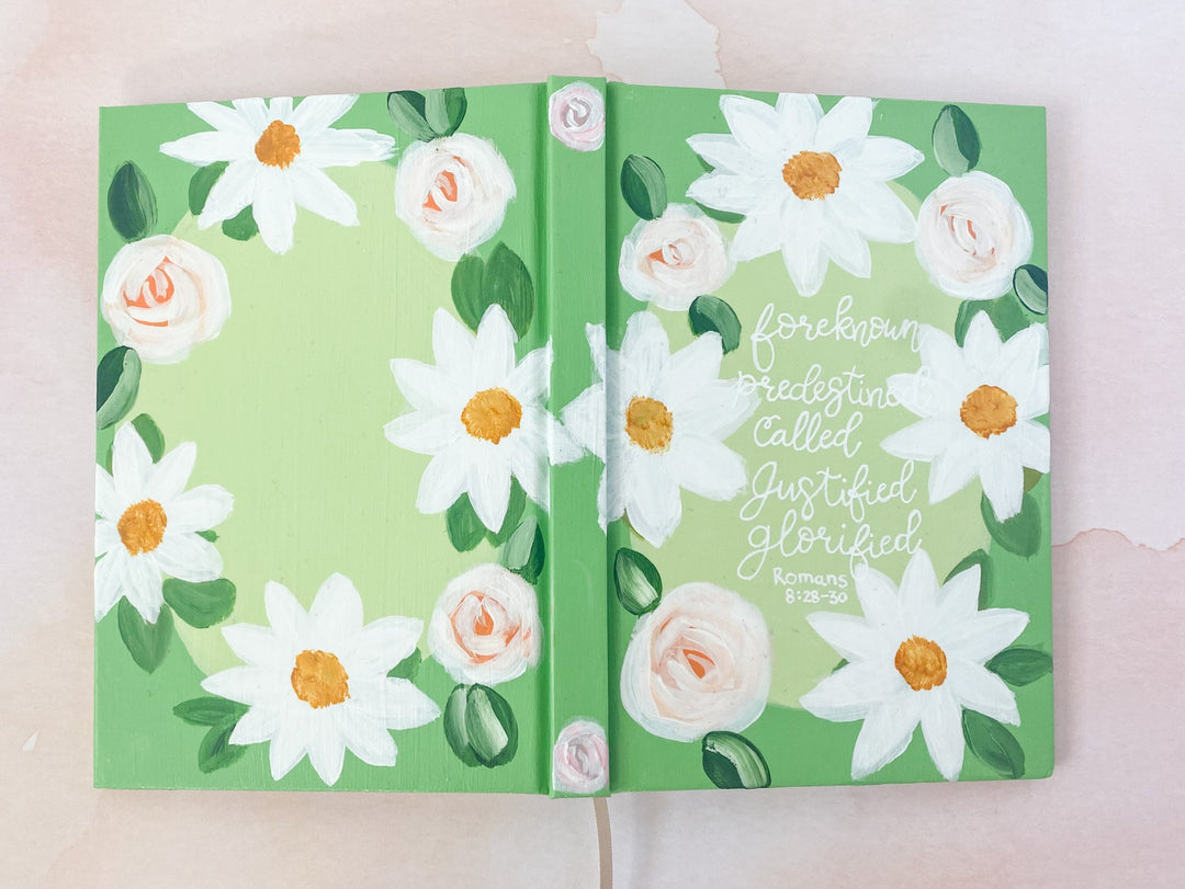 Green Florals Hand Painted Custom Hardback Journal